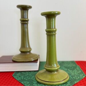 Set of 10” Vintage Green Candlestick Holders by Haegar